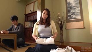Slim young brunette playing with the widow's mother in law