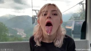 Teen swallows loads of cum on a cable car public blowjob eva elfie beautiful babes