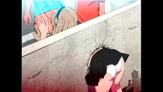 Hentai got stuck in the wall (with censorship) 