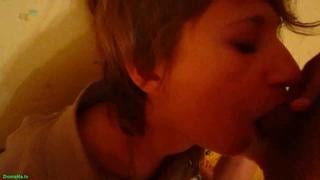 By force pushes a member in the mouth 