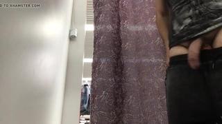 Two girls look at my dick in fitting room