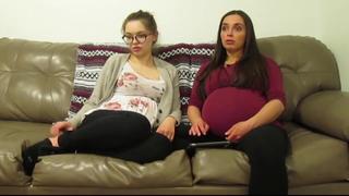 Pregnant twin 9 months 6 months show huge belly on livingroom