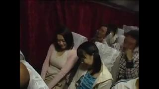 Beautiful mother and cute daughter on the midnight bus