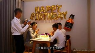 Thai gay threesome birthday party