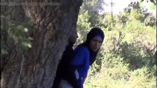 Turkish muslim slut hijabi whore ass fucked anal outdoor in forest behind a tree bitch enjoying outside turbanli jilbab arab hoe