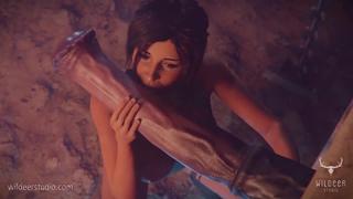 Lara Croft sucks a horse 