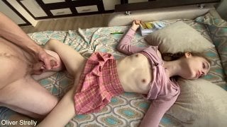 Creampie for sleeping young school girl video