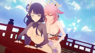 yae ~ yae miko raiden ~ Ryden Rule34 Porn Genshin Influence 18+ Futa 