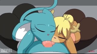 Nicole watterson and penny straddle in the gym [zaviel]