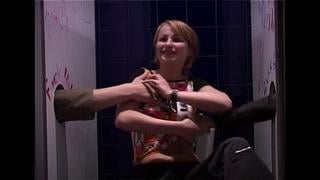 Blonde girl at a rave glory hole