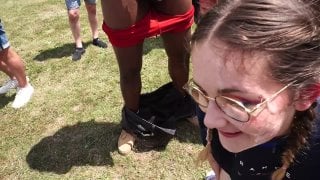 Ananastasia bukkake with 25 guys in a public stadium