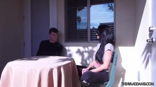 Curvy brunette woman home video