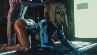 Samus aran explores project vega metroid big white cock in pussy moaning in pleasure creampie fucked from behind