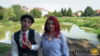 Hunt4k redhead woman in blue shirt my slutty puppy whore