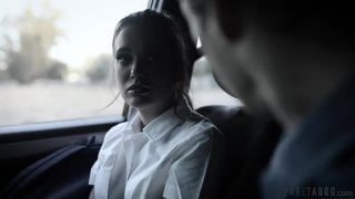 Busty brunette and man in intense missionary sex