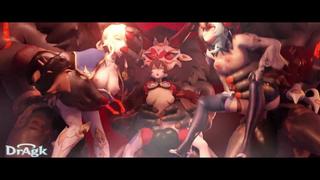 Хентай аниме порно видео с секси тян эола джин и эмбер с игры геншин импакт / genshin impact hentai porn sex fuck